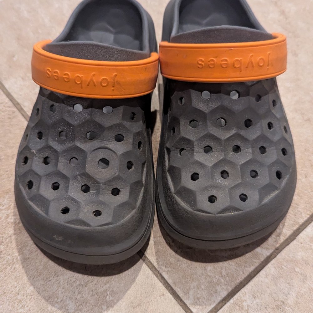 Black and Orange Slip-On Clogs